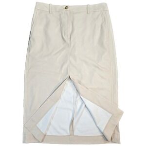 J. Crew Cream Faux Leather Midi Skirt Front Slit High Waist Ivory Size 8 Office